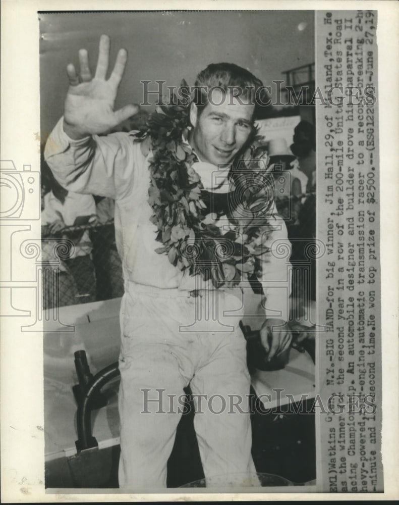 Press Photo Auto Racer Jim Hall of Midland, Texas after second race win- Historic Images