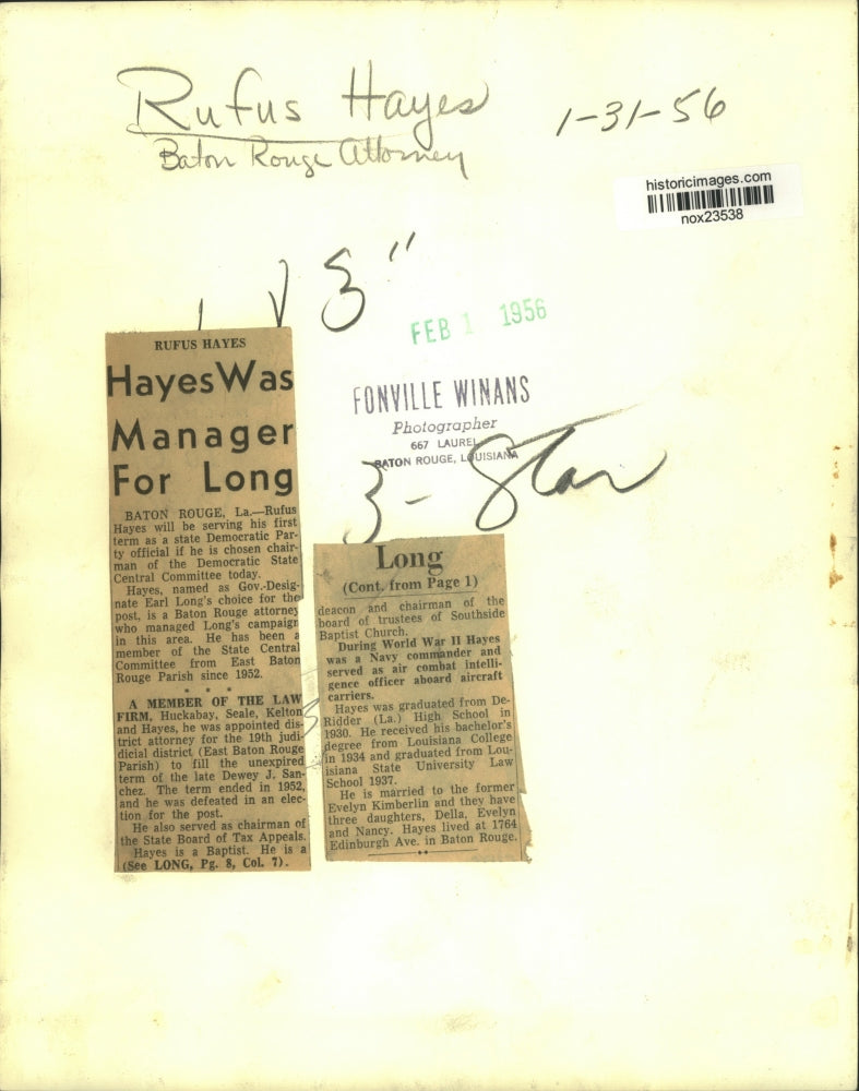 1956 Press Photo Democratic Party official Rufus Hayes of Louisiana, Attorney