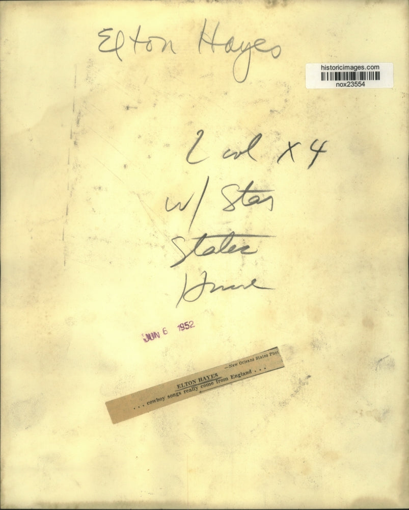 1952 Press Photo Musician Elton Hayes, cowboy songs really come from England