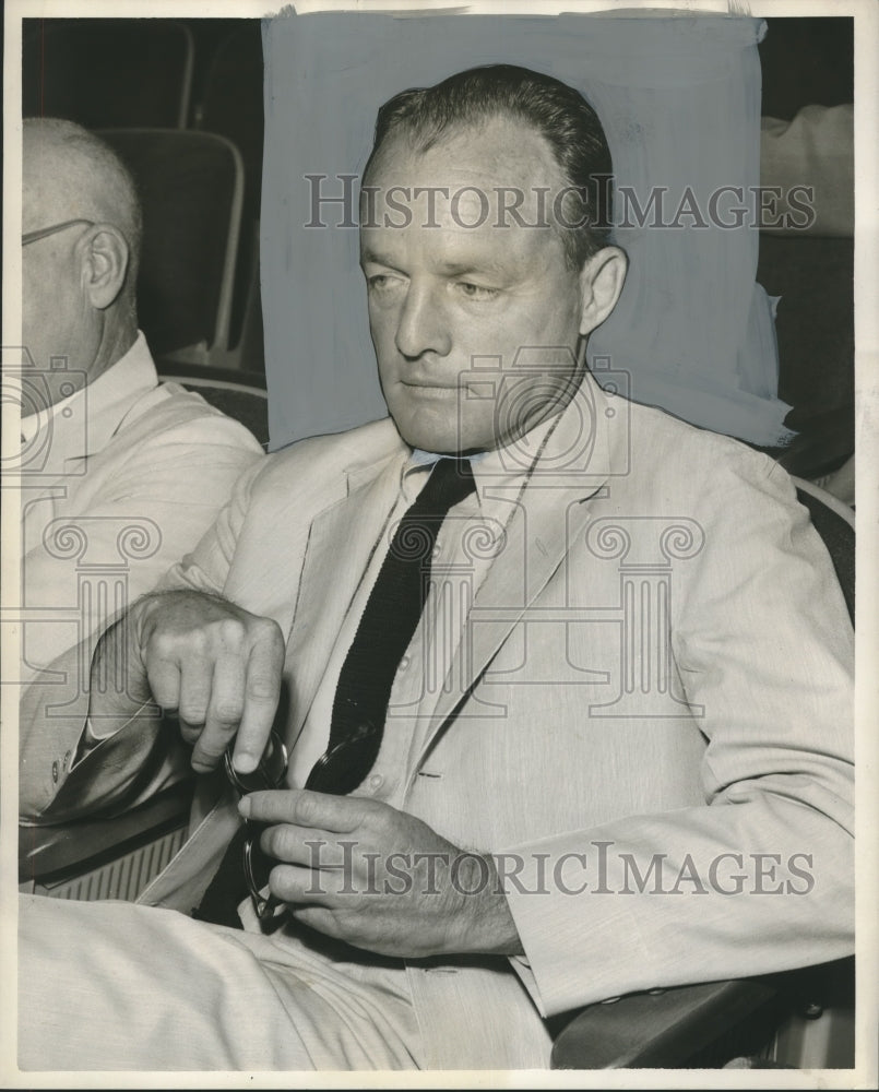 1957 Press Photo Frank B. Hayne, Outlines SPCA stand. - nox23612