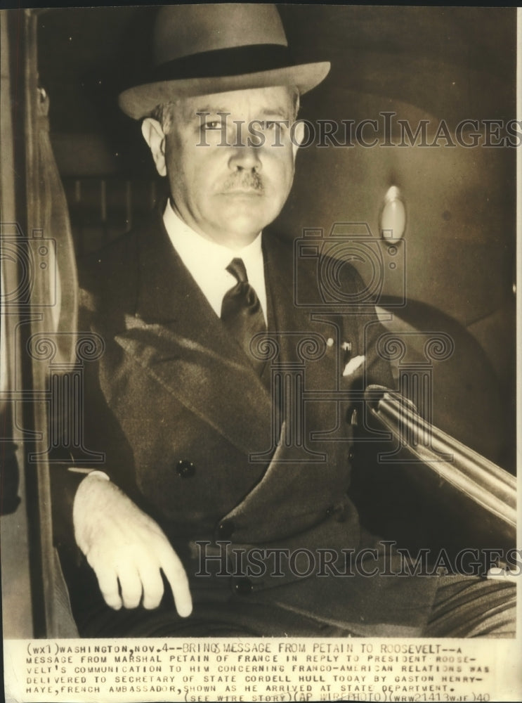 1940 Press Photo Gaston Henry-Haye arrives at State Department - nox23643