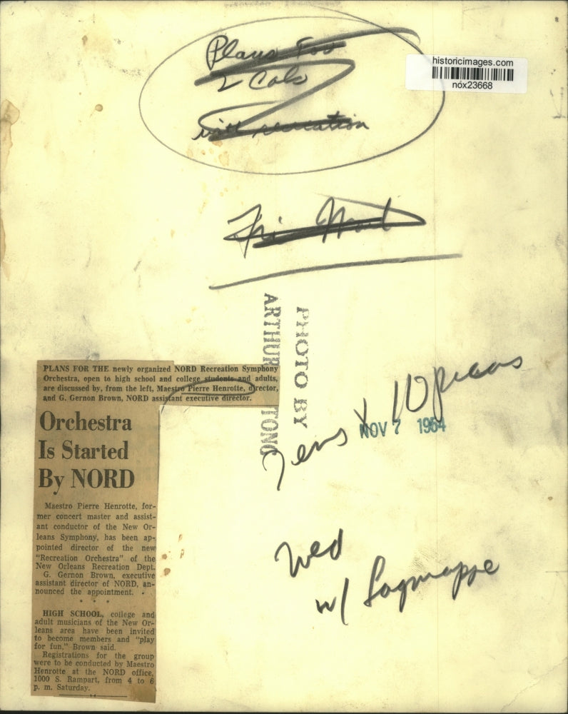 1954 Press Photo Maestro Pierre Henrotte & G. Gernon Brown, Recreation Orchestra