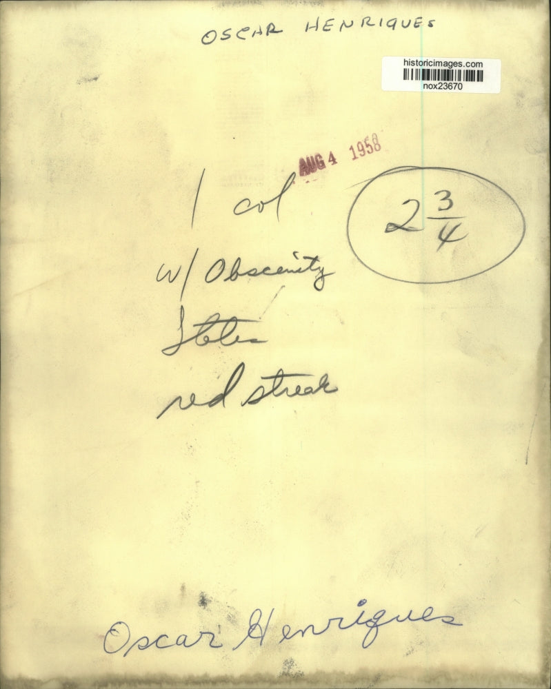 1958 Press Photo Oscar Henriques - nox23670