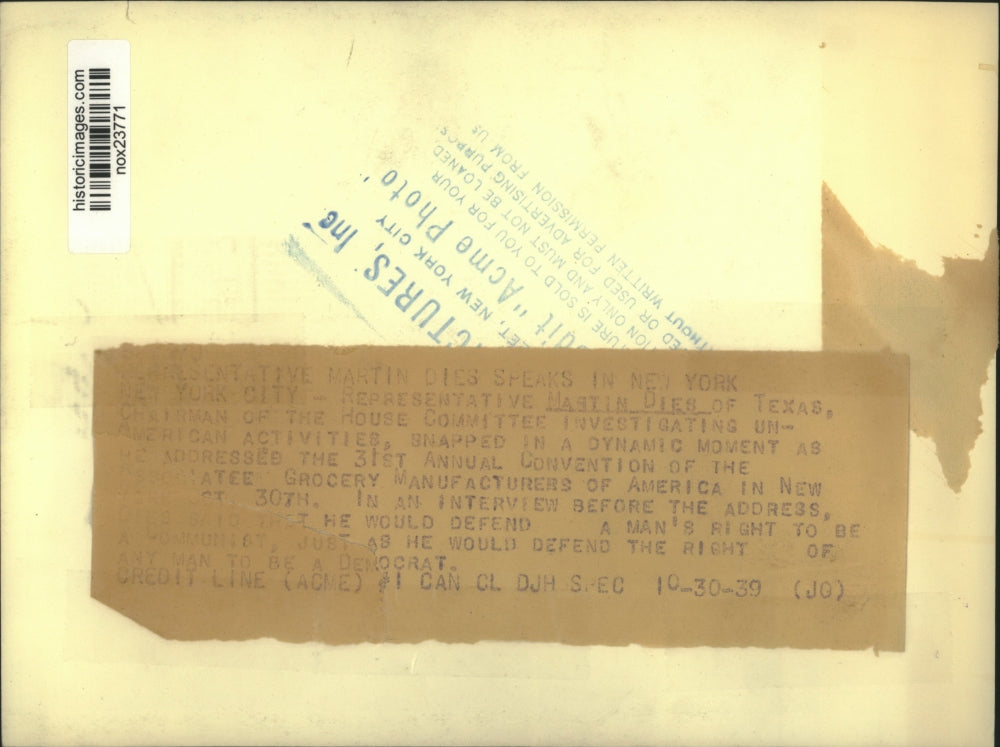 1939 Press Photo Representative Martin Dieb of Texas at New York convention