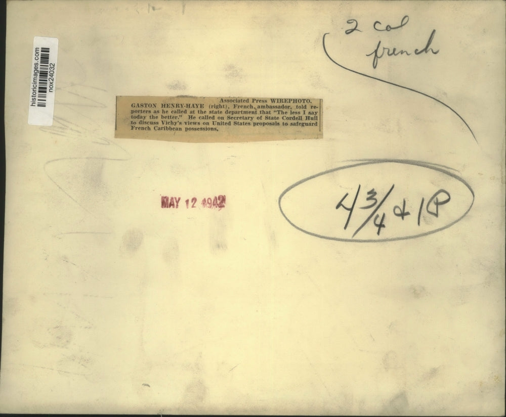 1942 Press Photo French Ambassador Gaston Henry-Haye speaks with reporters