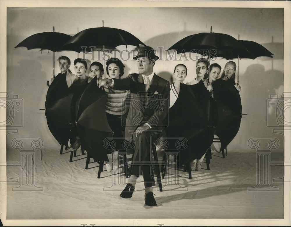 1957 Press Photo Rex Harrison and Dancers in &quot;Crescendo&quot; on &quot;Du Pont Show&quot; on TV
