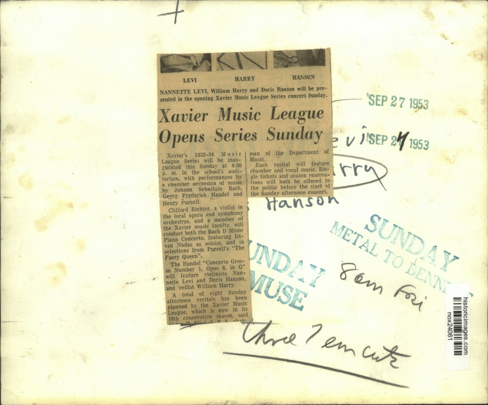 1953 Press Photo Members of the Chamber Orchestra, Clifford Richter, Others