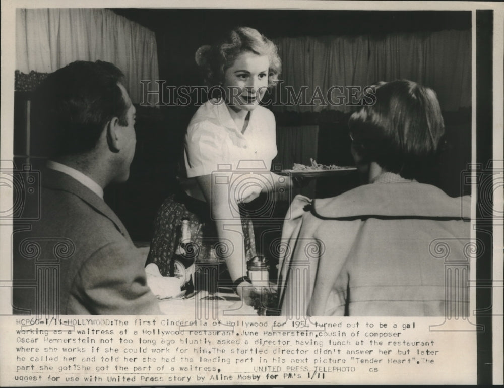1954 Press Photo Actress June Hammerstein, Waitress in "Tender Heart" movie