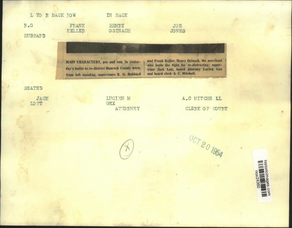 1954 Press Photo R. G. Hubbard with Others discussing Hancock County re-district