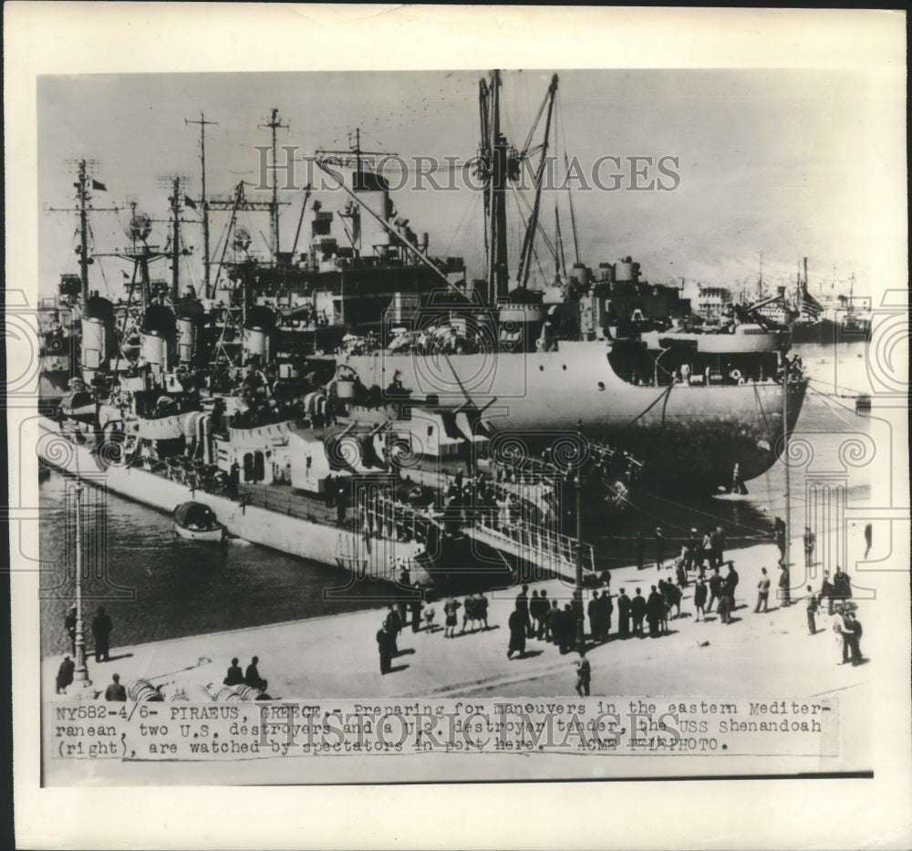 1948 Press Photo USS Shenandoah preparing for Mediterranean sea maneuvers