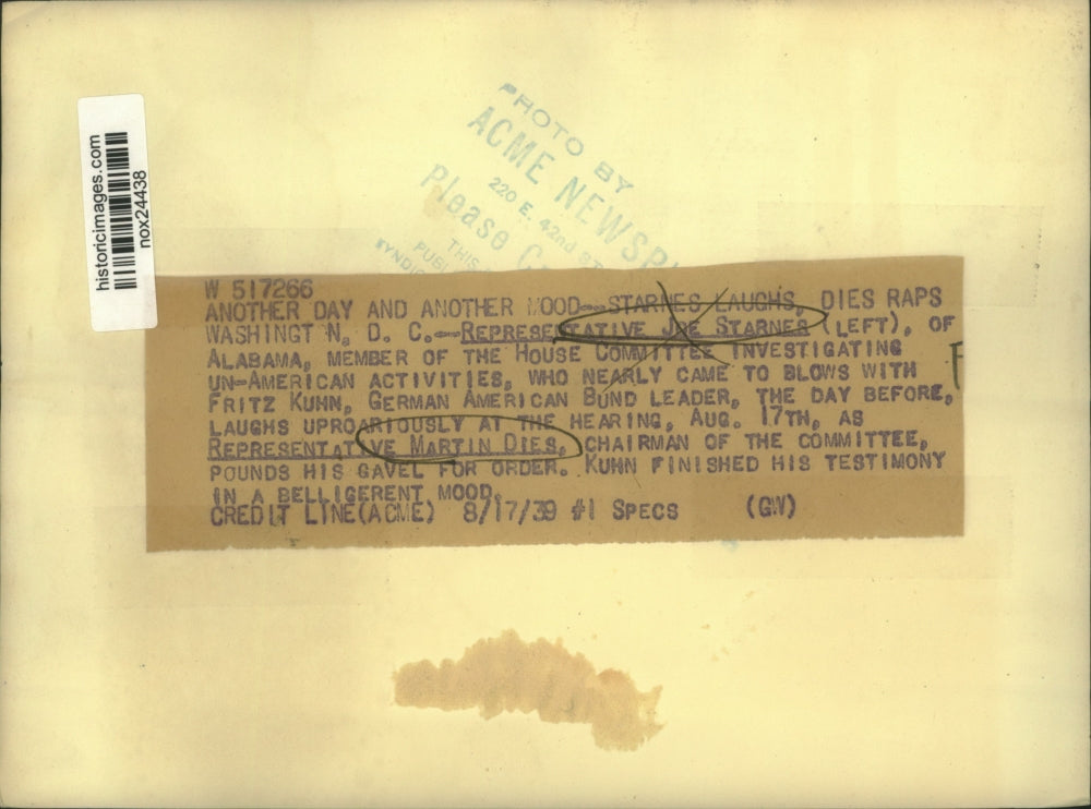 1939 Press Photo Chairman Martin Dies, House Un-American Activities Committee