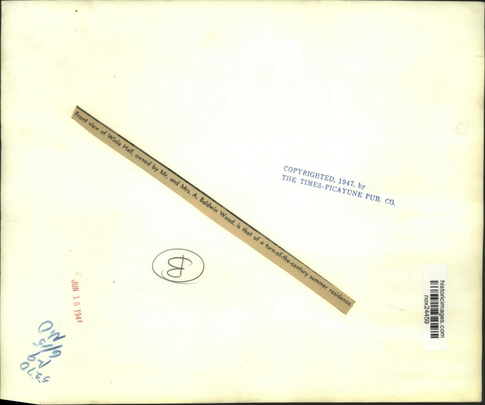 1947 Press Photo Front view of Winla Hall, owned by Mr. and Mrs. A. Baldwin Wood