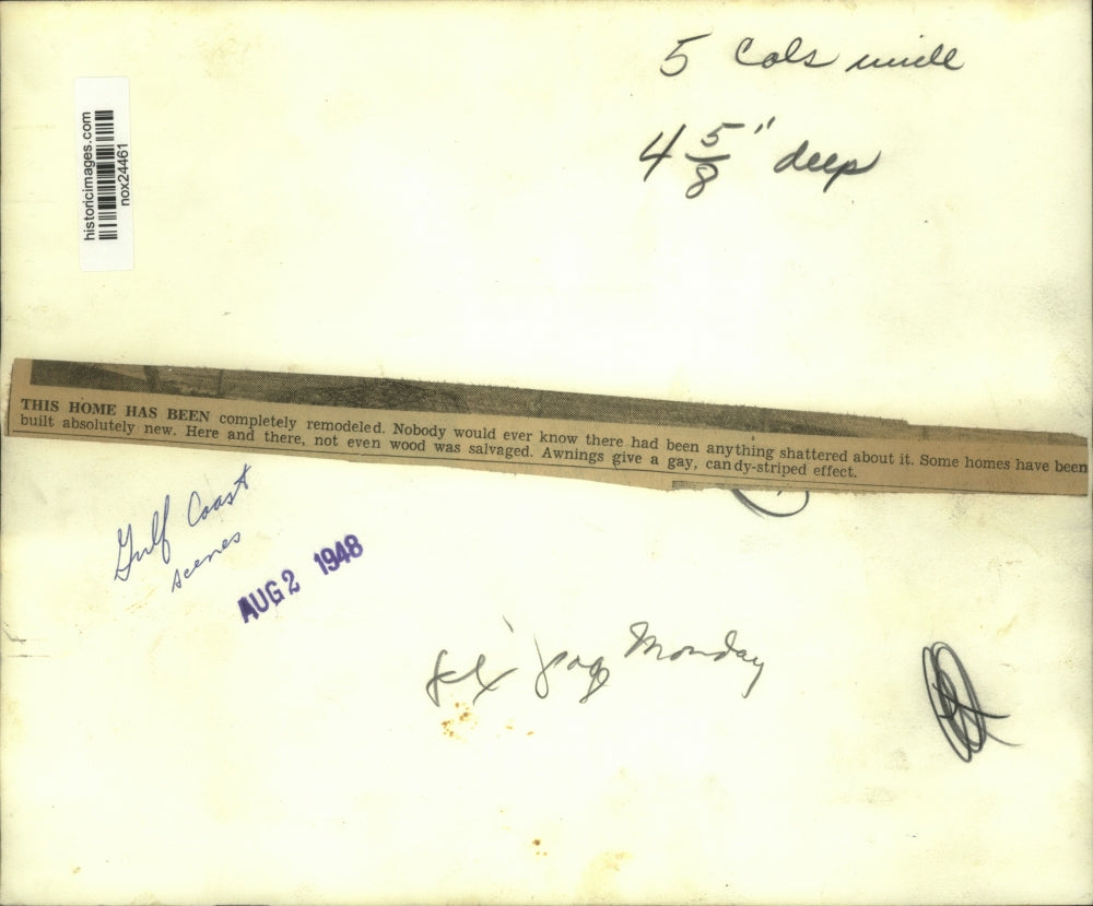 1948 Press Photo Gulf Coast Home with candy-stripped awnings after remodel