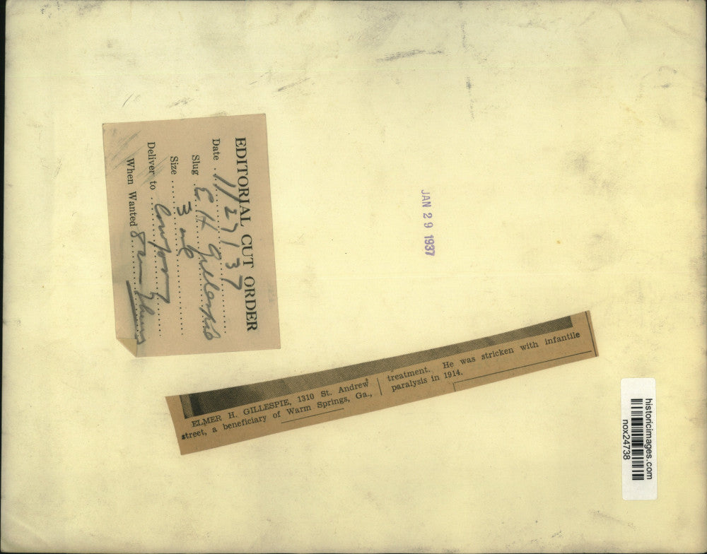 1937 Press Photo Infantile Paralysis Patient Elmer H. Gillespie, New Orleans