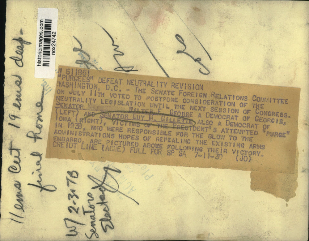 1939 Press Photo Democratic Senators Walter F. George, Guy M. Gillette
