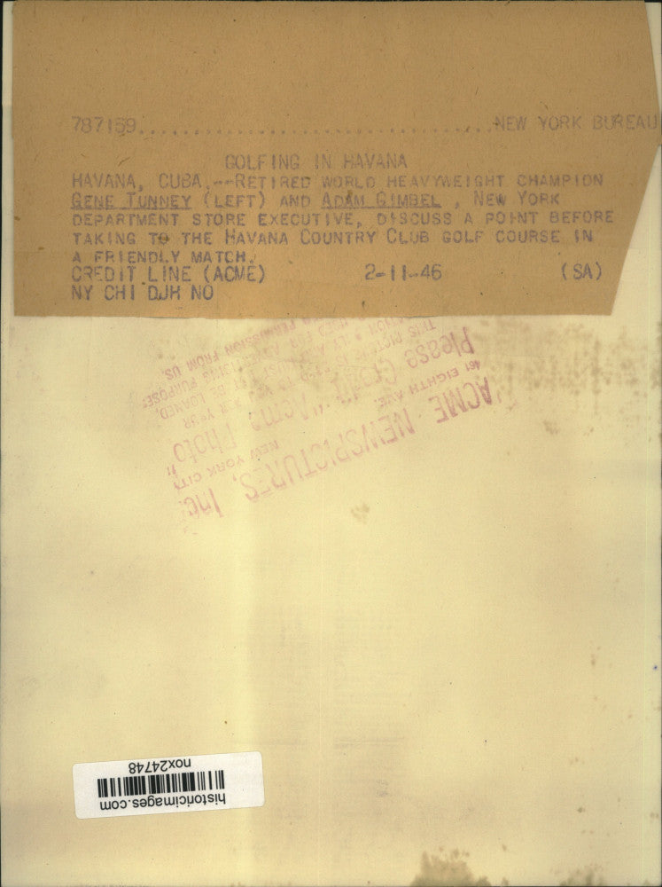 1946 Press Photo Former Boxer Gene Tunney, Adam Gimbel Play Golf in Havana, Cuba