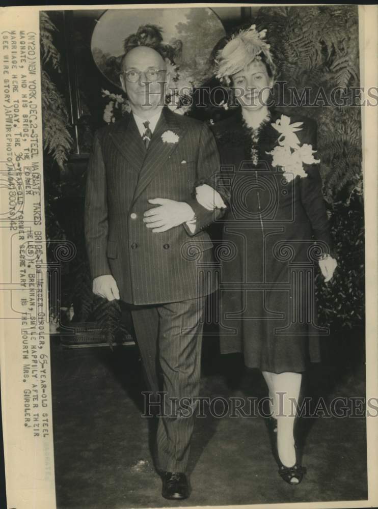 1942 Press Photo Steel Magnate Tom Girdler & Bride, Heles M. Brennan, New York