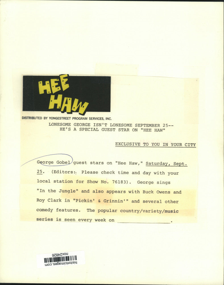 Press Photo Actor/Comedian George Gobel on &quot;Hee Haw&quot; - nox24826