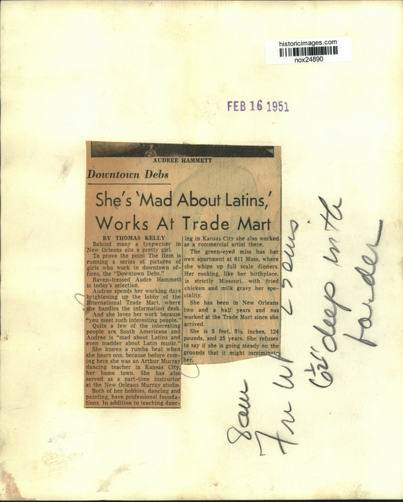 Load image into Gallery viewer, 1951 Press Photo International Trade Mart Employee Audre Hammett, New Orleans
