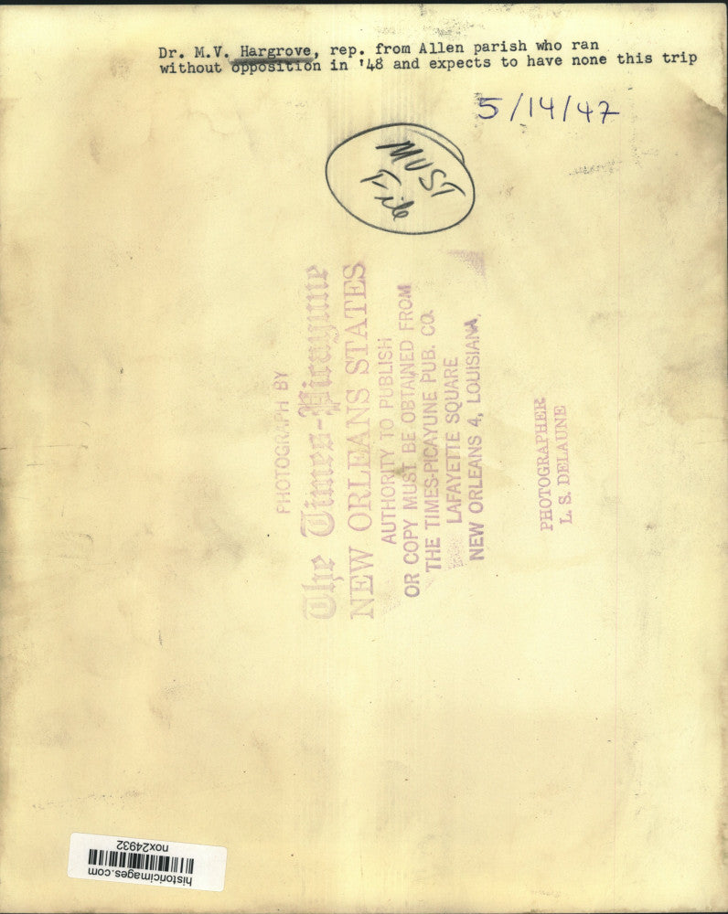 1947 Press Photo Representative from Allen Parish Dr. M.V. Hargrove - nox24932