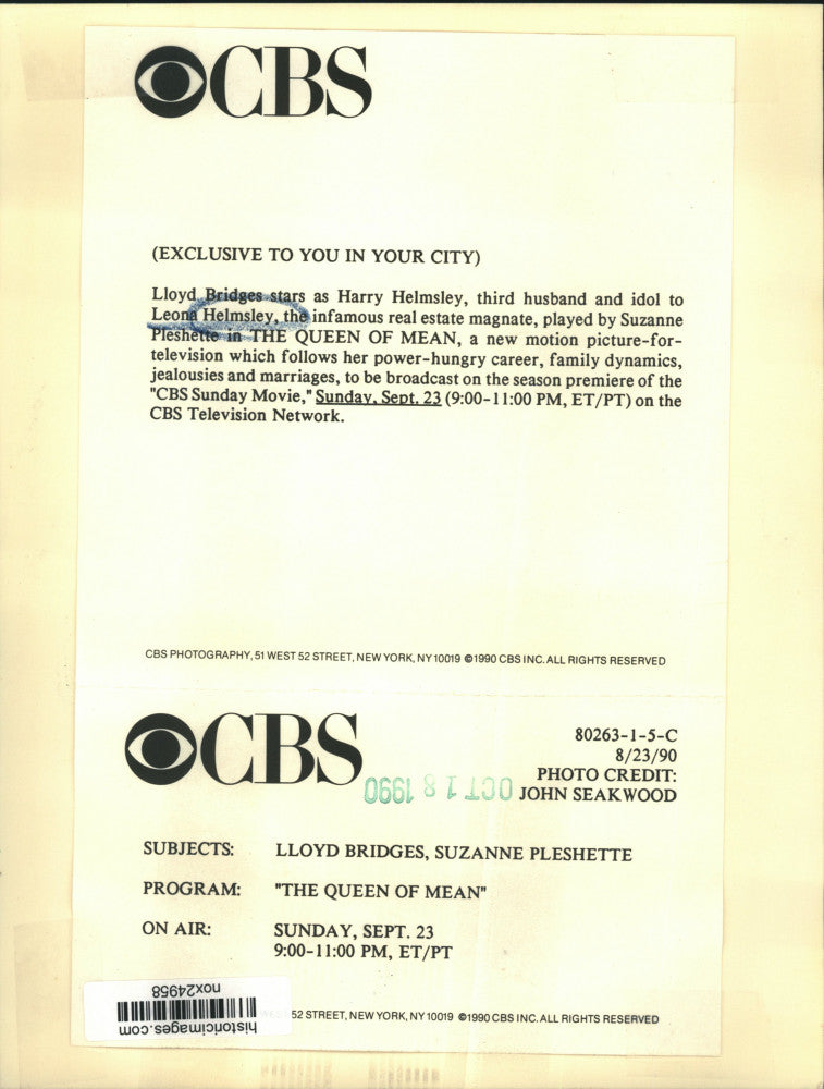 1990 Press Photo Actors Lloyd Bridges, Suzanne Pleshette in "The Queen of Mean"