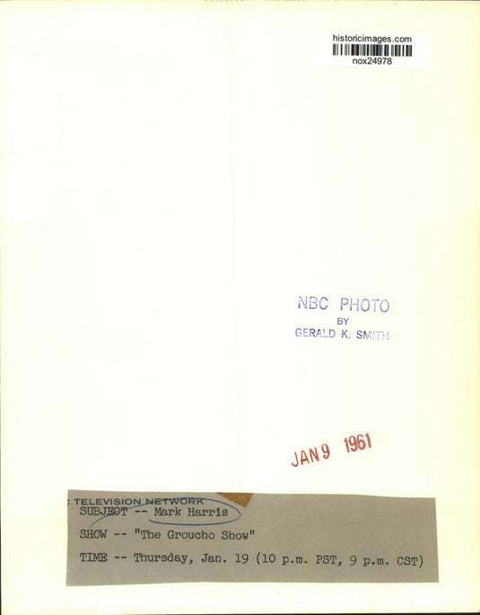 1961 Press Photo Author Mark Harris on "The Groucho Show" - nox24978