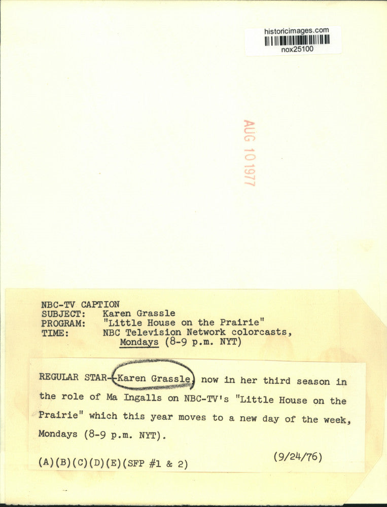 1976 Press Photo Actress Karen Grassle in "Little House on the Prairie"