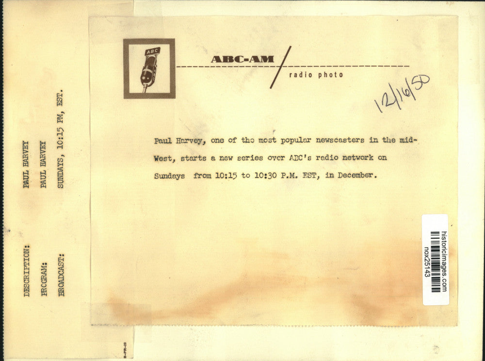 1950 Press Photo Newscaster Paul Harvey - nox25143