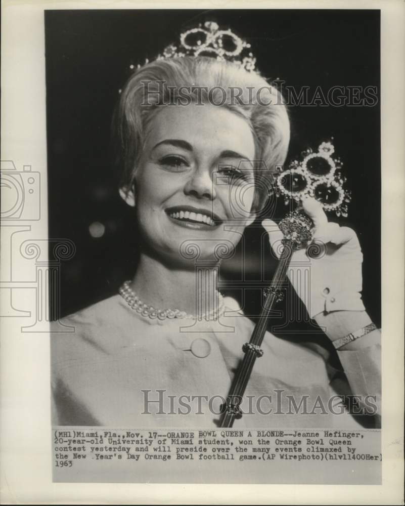 1963 Press Photo Orange Bowl Queen Jeanne Hefinger - nox25218