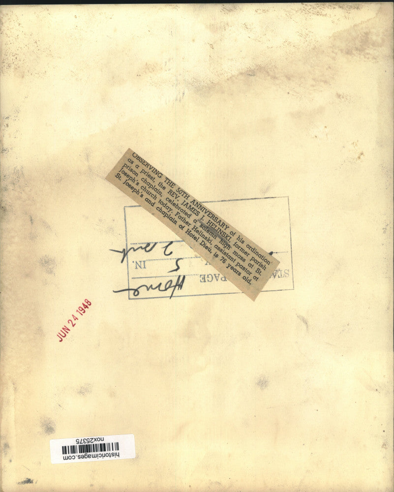 1948 Press Photo Reverend James J. Helinski Celebrates Anniversary, New Orleans