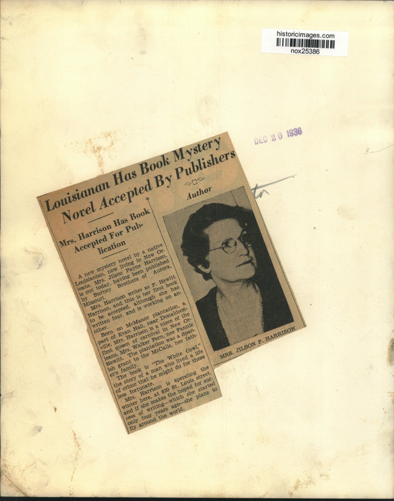 1936 Press Photo New Orleans Author Mrs. Jilson Payne Harrison - nox25386
