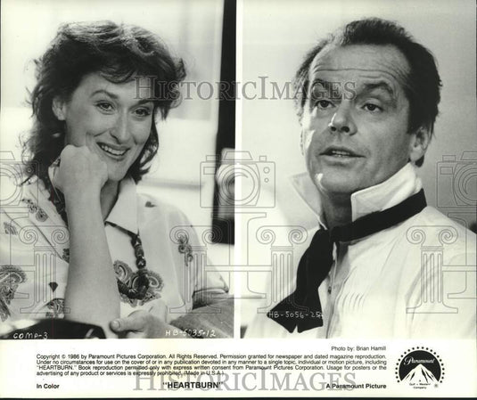 1986 Press Photo Actors Meryl Streep, Jack Nicholson in "Heartburn" - nox25550