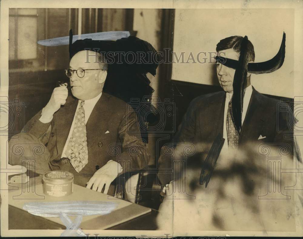 1937 Press Photo Republic Steel Corporation Chair Tom Girdler in Strike Meeting