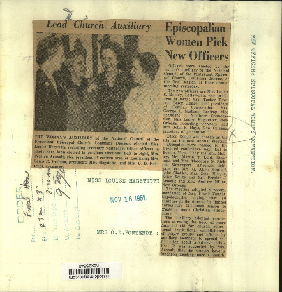 1951 Press Photo Louisiana Diocese Episcopal Church Auxiliary Officers