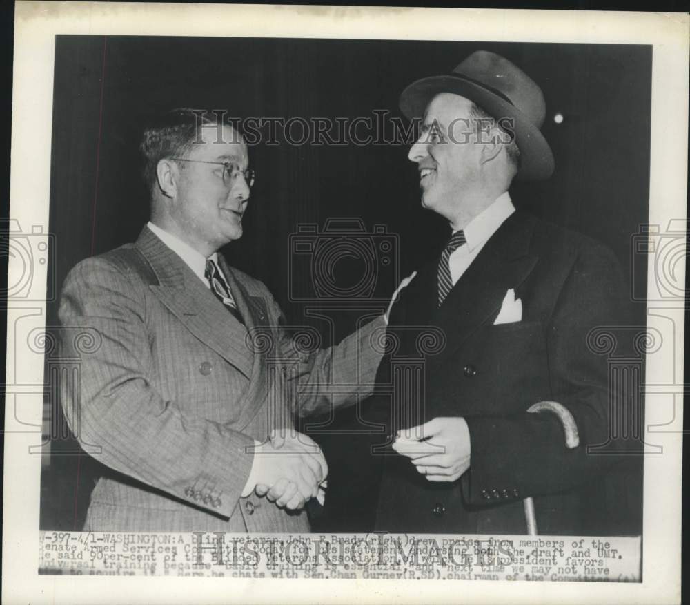 1948 Press Photo Blind Veteran with Senate Armed Services Committee Chairman