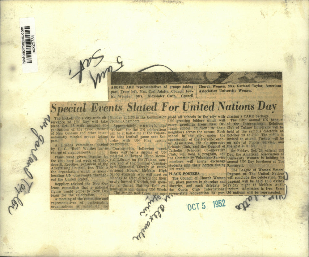1952 Press Photo Representatives of Groups Involved in UN Day, New Orleans