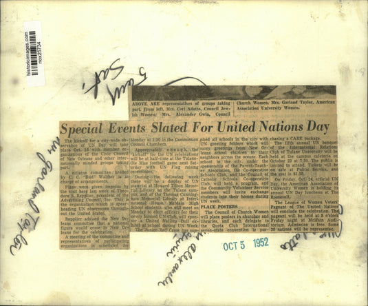 1952 Press Photo Representatives of Groups Involved in UN Day, New Orleans