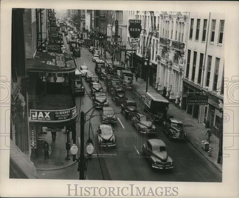 1951 Press Photo Gravier & Camp Streets Intersection, New Orleans - nox25764