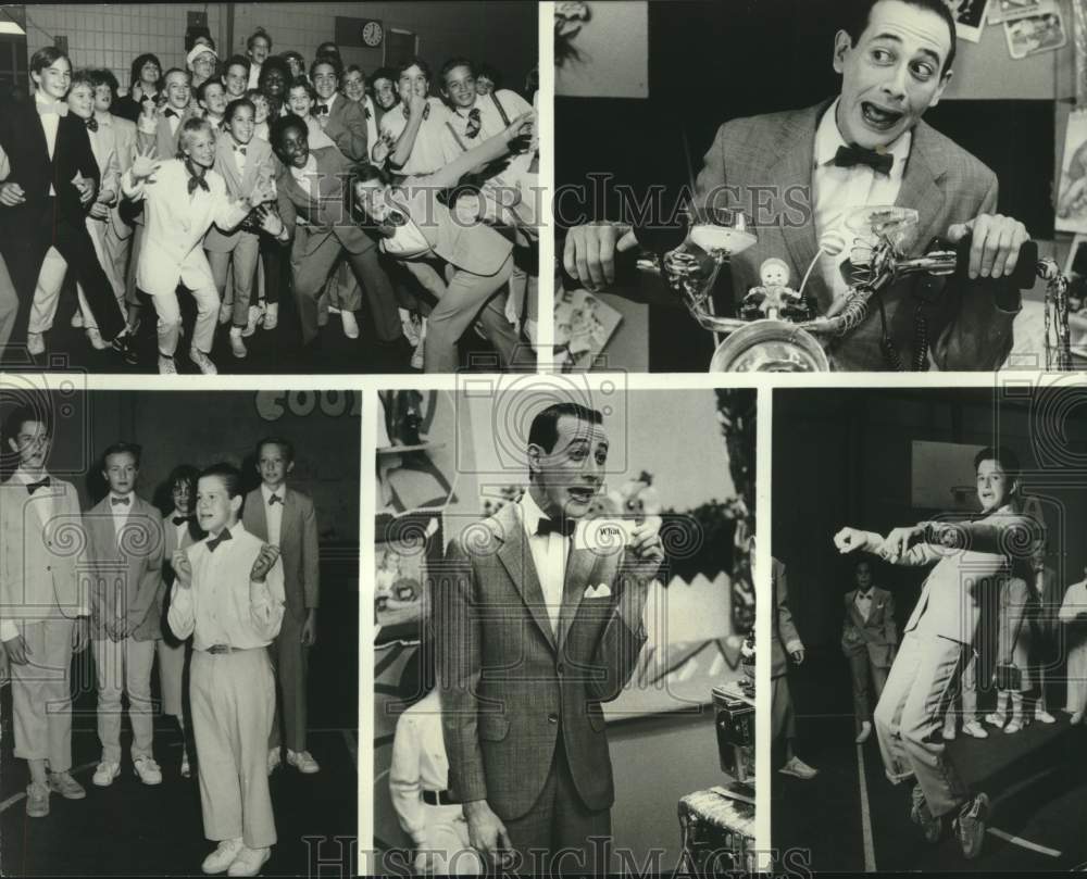 1986 Press Photo Actor Pee-Wee Herman with Brookside Middle School Kids
