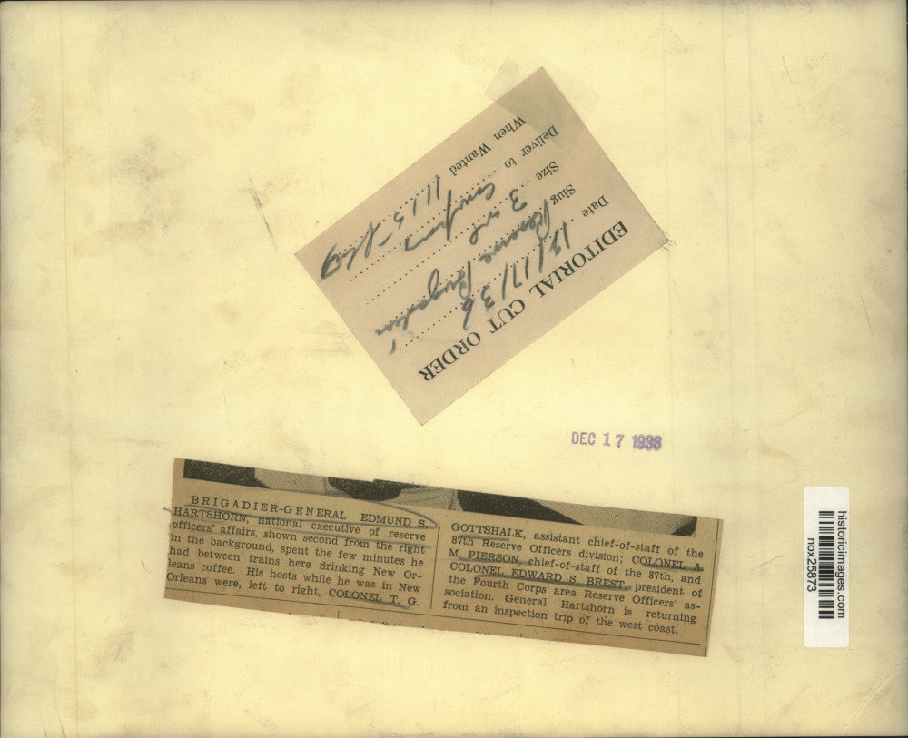 1938 Press Photo Brigadier General Edmund S. Hartshorn has Coffee in New Orleans