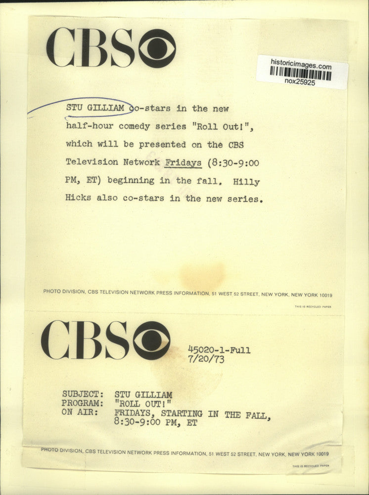 1973 Press Photo Actor Stu Gilliam stars in "Roll Out!" on CBS Television