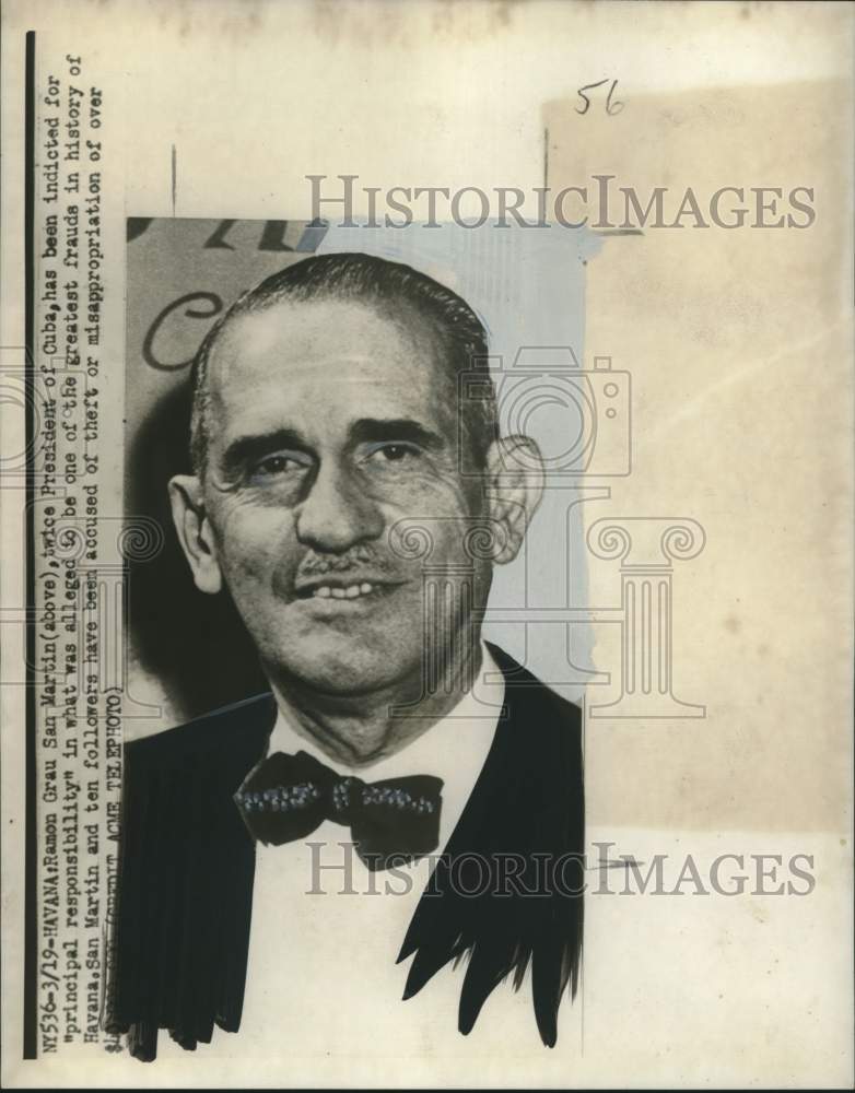 1951 Press Photo Ramon Grau San Martin, President of Cuba