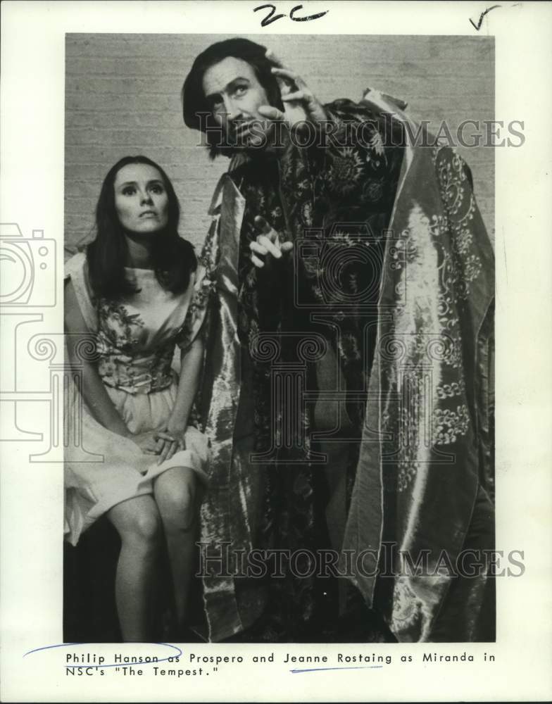 Load image into Gallery viewer, 1970 Press Photo Actors Philip Hanson as Prospero, Jeanne Rostaing, The Tempest
