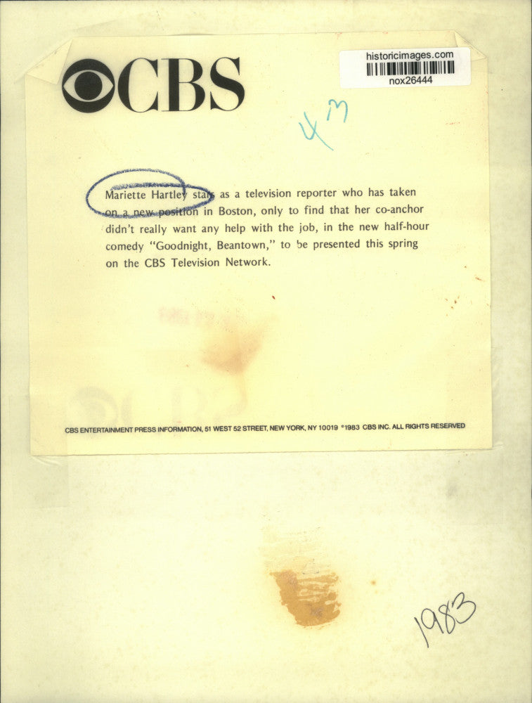 1983 Press Photo Mariette Hartley, "Goodnight Beantown"