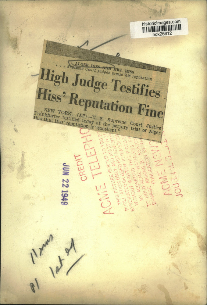 1949 Press Photo Alger Hiss and Mrs. Hiss