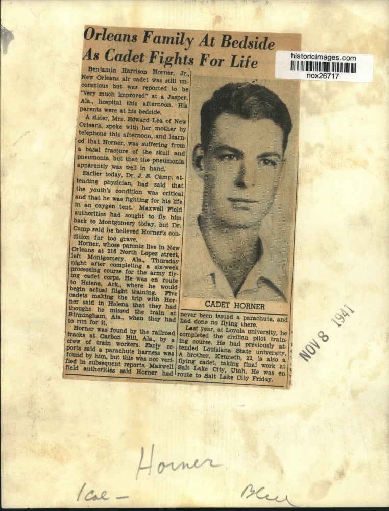 1941 Press Photo Benjamin Harrison Horner, New Orleans Air Cadet