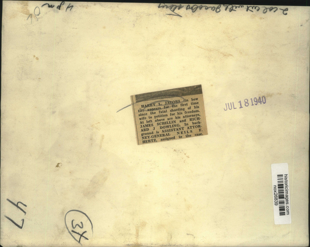 1940 Press Photo Harry L. Jacobs in Court after Wife's Fatal Shooting