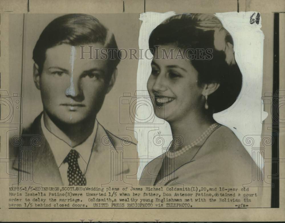 1954 Press Photo James Michael Goldsmith, Maria Isabella Patino Engaged