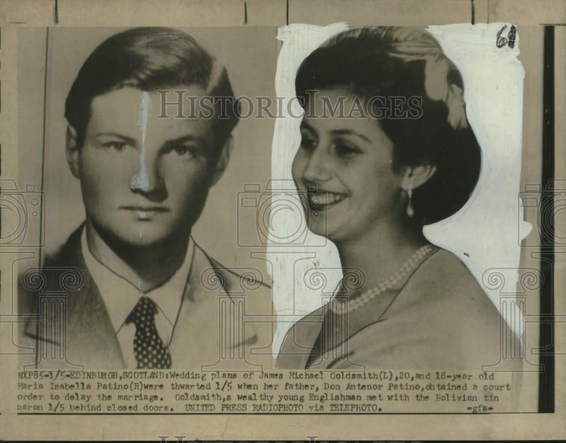 Load image into Gallery viewer, 1954 Press Photo James Michael Goldsmith, Maria Isabella Patino Engaged
