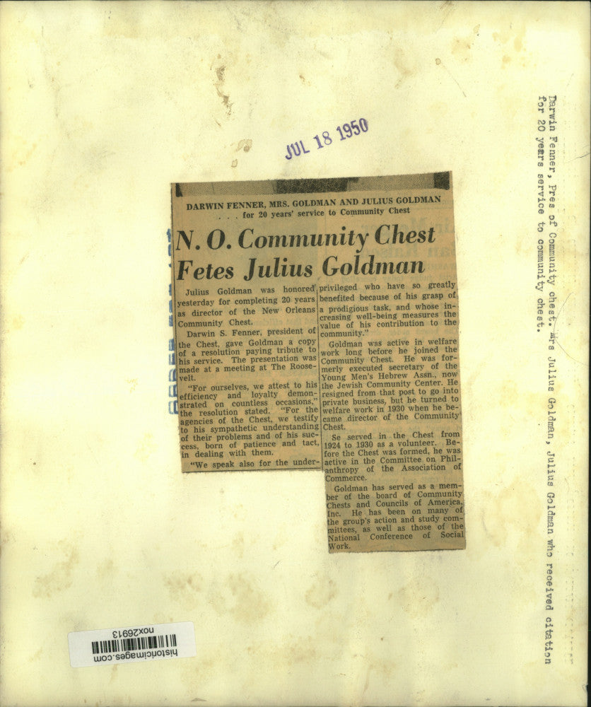 1950 Press Photo New Orleans Community Chest Honors Julius Goldman - nox26913